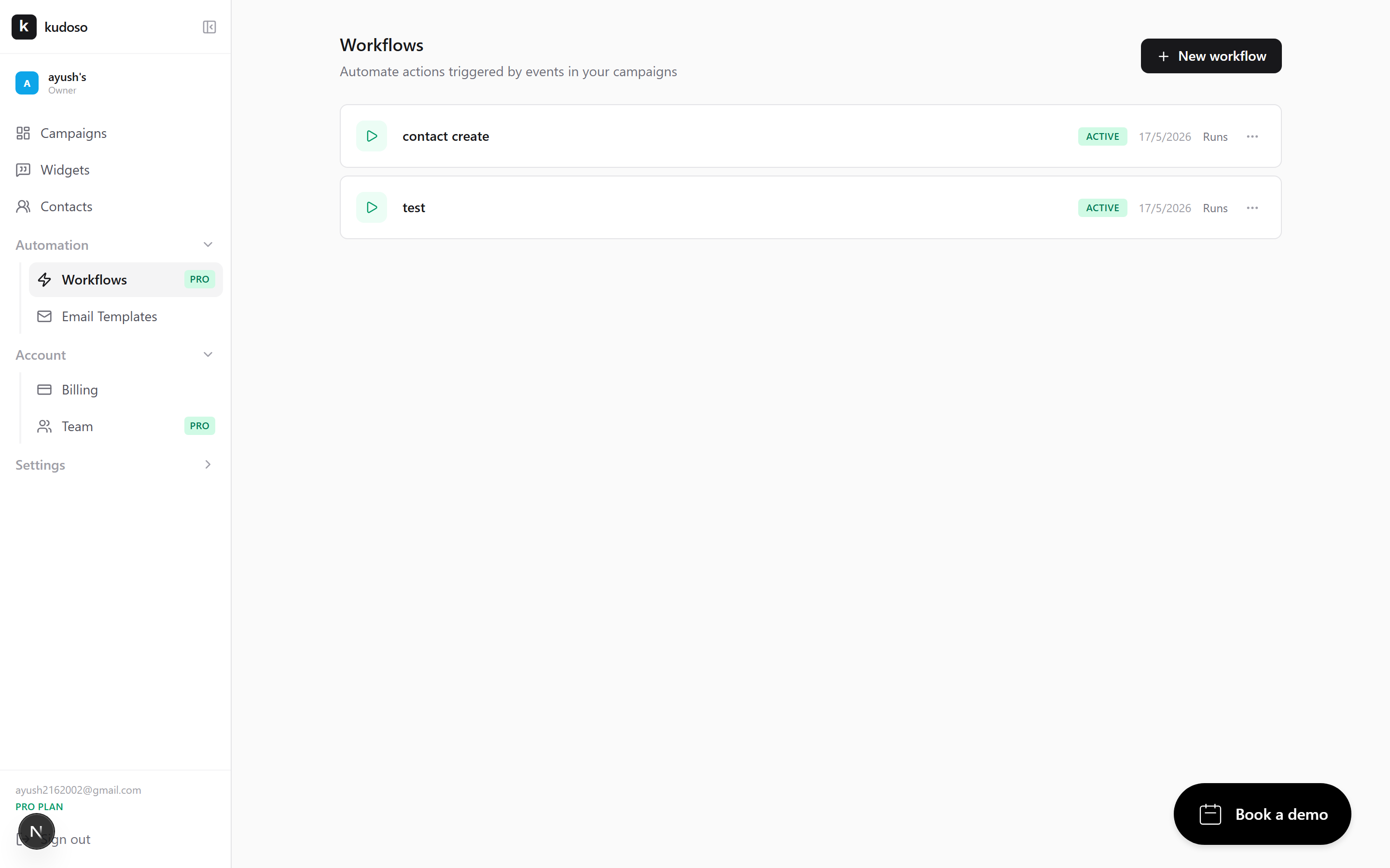 The workflow builder showing a trigger node connected to a chain of steps.
